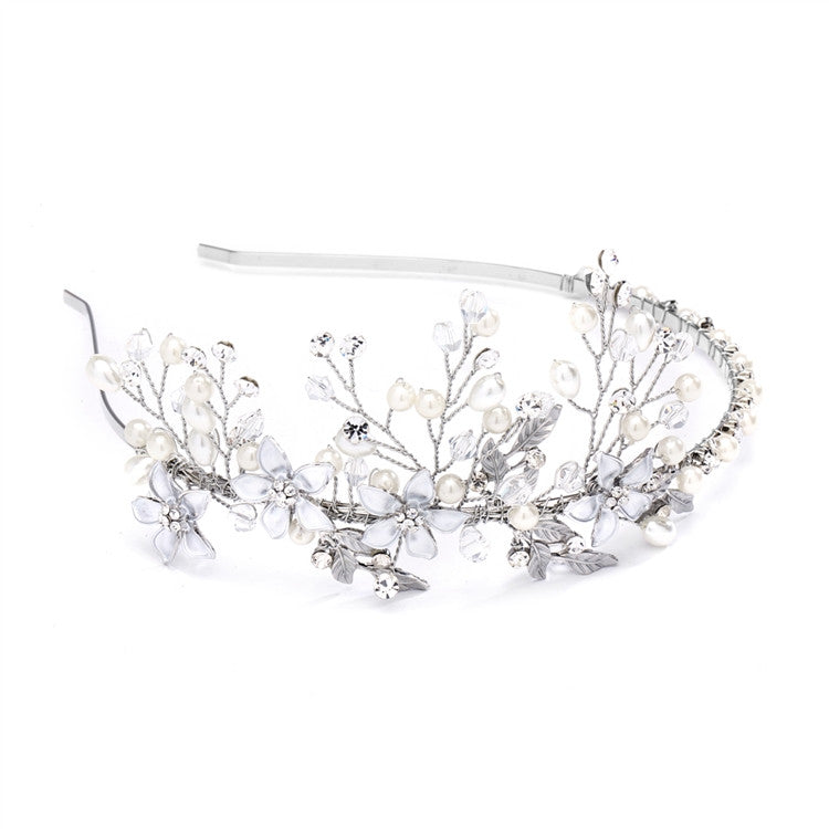 Freshwater Pearl and Silver Petals Side Motif Headband 4379T-S