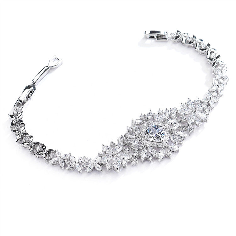 Dramatic CZ Bridal Bracelet with Cushion Cut Center 4392B-S