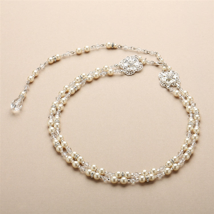 Pearl and Filigree 2-Row Bridal Back Necklace 4397N-LTI-CR-S