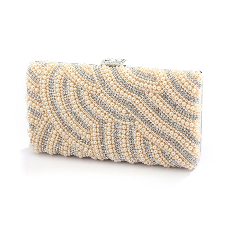 Honey Beige Pearl Bridal Evening Bag with Bezel Crystals 4398EB-HO-S