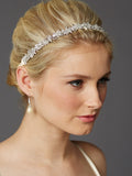 Slender Bridal Headband with Hand-wired Crystal Clusters and Ivory Ribbons 4431HB-I