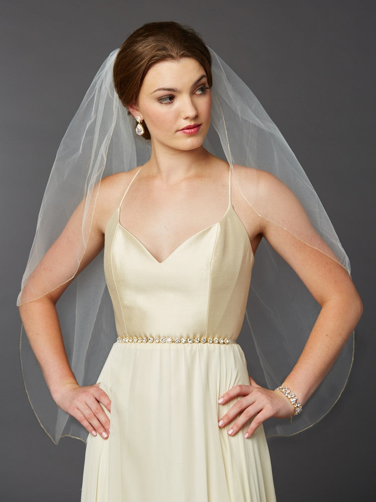 Gold Pencil Edge Fingertip or Hip Length Single Layer Wedding Veil 4434V-36-l-G