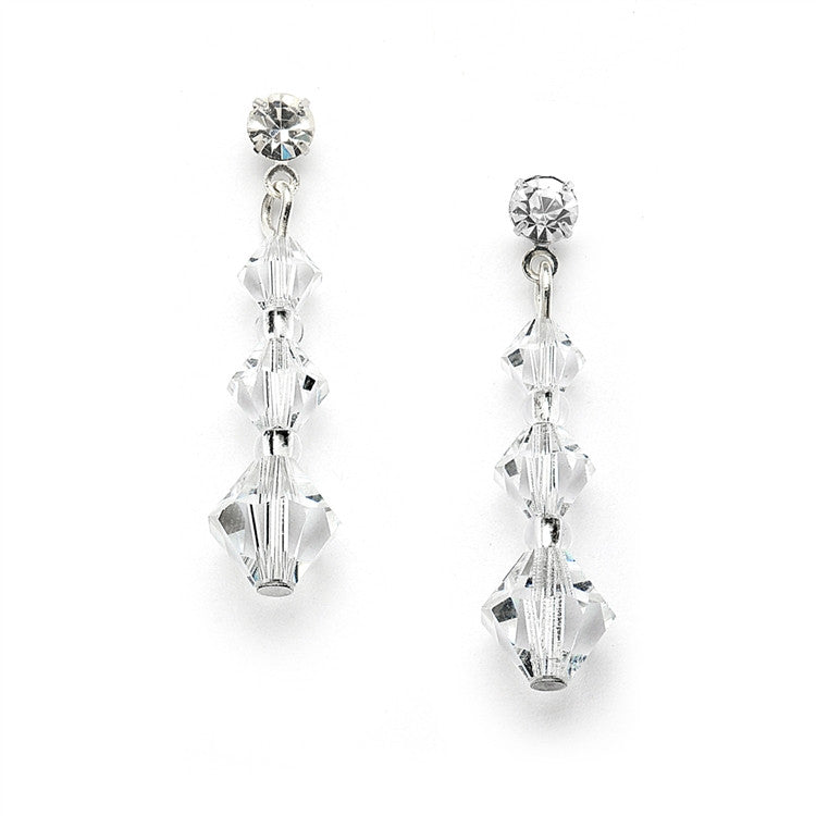 Handmade Graduated Crystal Dangle Earrings with Crystal Studs 4441E-CR-S