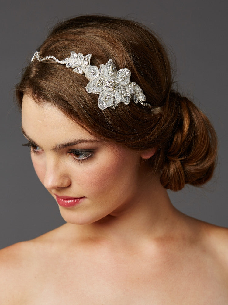 Genuine Preciosa Crystal Hand Wired Wavy Headband with Fine European Lace 4483HB-LTI-S