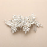 Sculptured European Ivory Lace Bridal Comb with Crystals and Sequins 4484HC-LTI