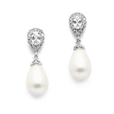 CZ Pear Bridal Earrings with Bold Soft Cream Pearl Drops 4516E-I-S