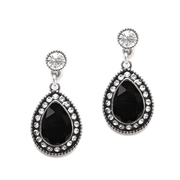 Jet Black Vintage Designer Teardrop Earrings 4525E-JE