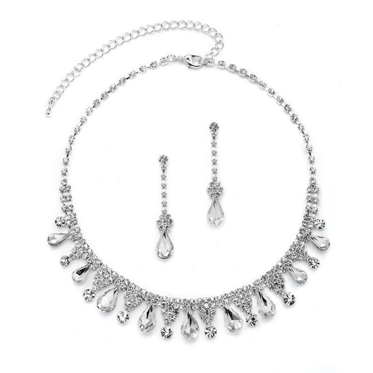 Rhinestone Necklace Set with Pear-shaped Crystals 4546S-CR-S