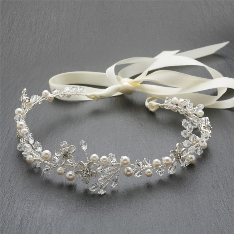 Designer Handmade Bridal Headband with Dainty Floral Vines 4564HB-I-S