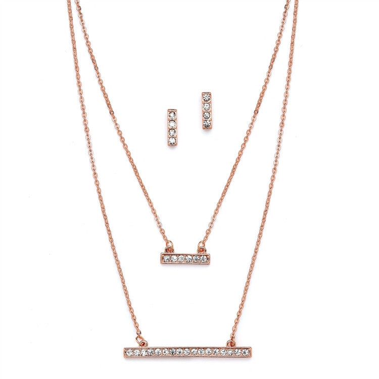 Trendy Rose Gold Double Bar Fashion Necklace 4571S-RG