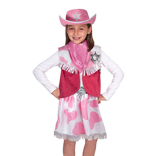 Melissa & Doug Cowgirl Role Play Costume Set (5pcs) - Skirt, Hat, Vest, Badge, Scarf, Adult Unisex, Size: Small, Gold/Pink/White