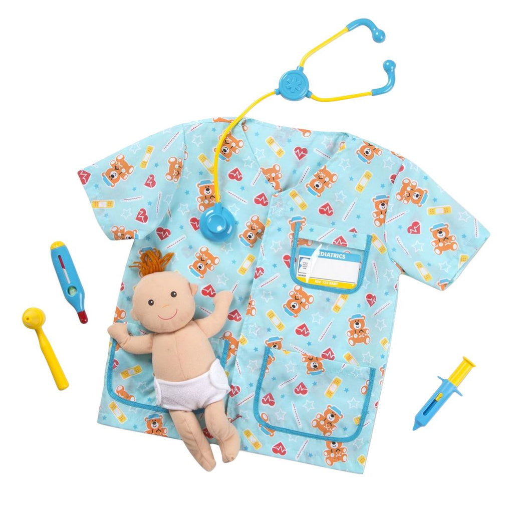 Melissa & Doug Pediatric Nurse Role Play Costume Set (8pc) - Includes Baby Doll, Stethoscope, Adult Unisex, Size: Newborn, Gold