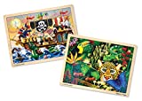 Melissa & Doug Wooden Jigsaw Puzzles Set - Rainforest Animals and Pirate Ship 2pc