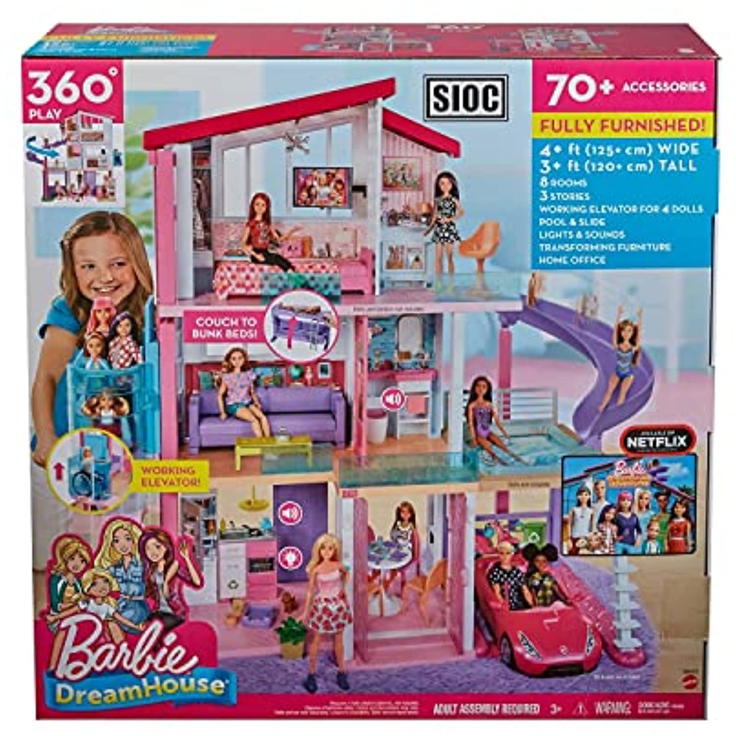 Barbie Dreamhouse Dollhouse With Pool, Slide, Elevator, Lights & Sounds + 2  Barbie Dolls