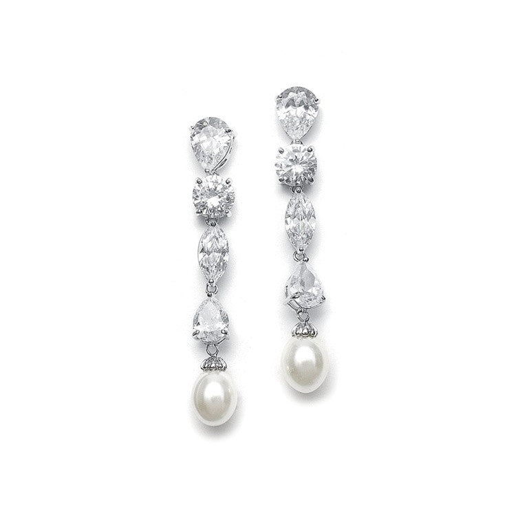 Modern Multi Shape CZ Drop Earrings with Freshwater Pearl 538E