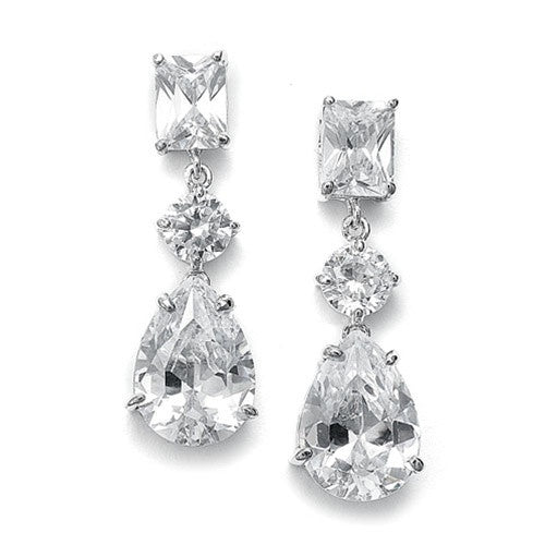 Shimmering CZ Earrings with Emerald Cut Top and Pear shaped Drop 546E-CR