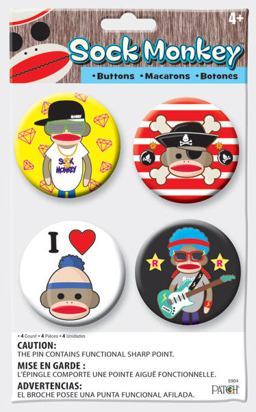 Sock Monkey - Button 4 PK 5904