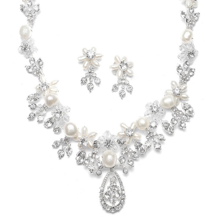 Freshwater Pearl Cluster Bridal Necklace Set 667S-S