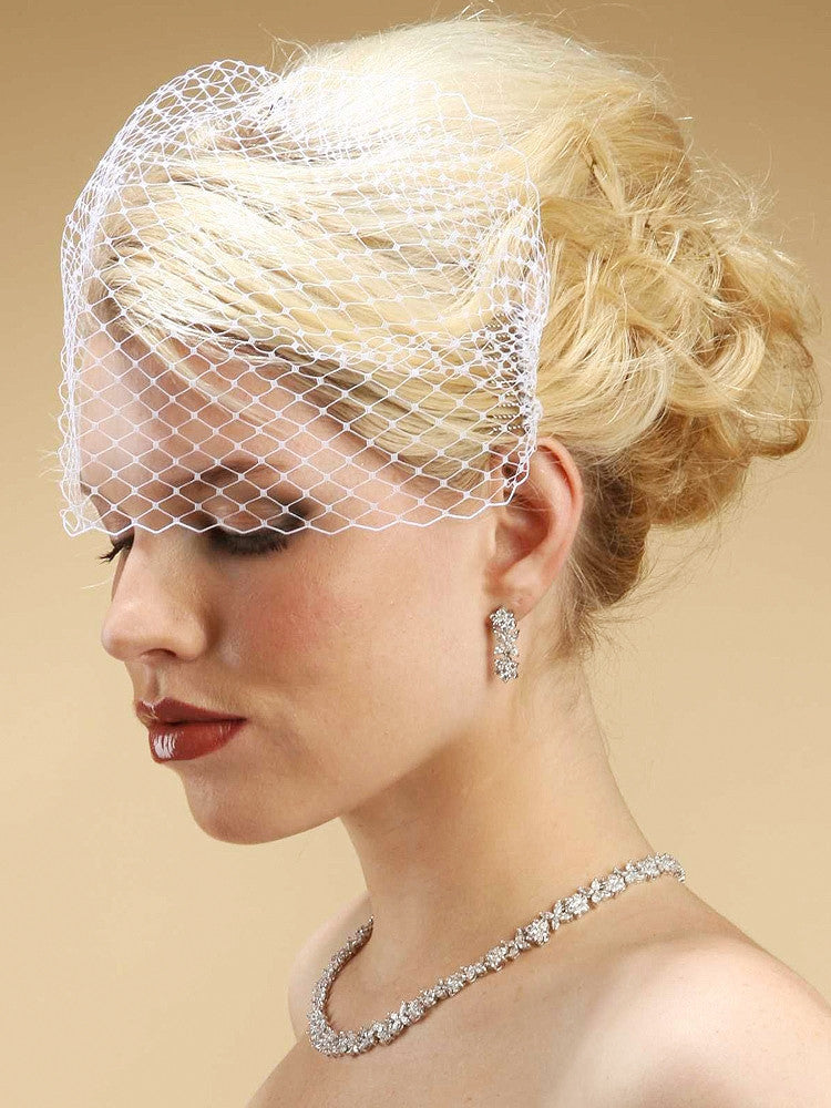 French Netting Birdcage Visor Veil - White 726FV