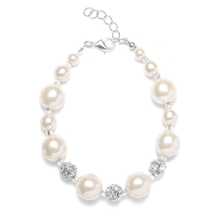 Pearl Wedding Bracelet with Rhinestone Fireballs 878B