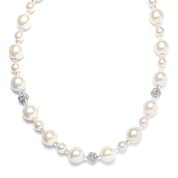 Pearl Wedding Necklace with Rhinestone Fireballs - Ivory 878N