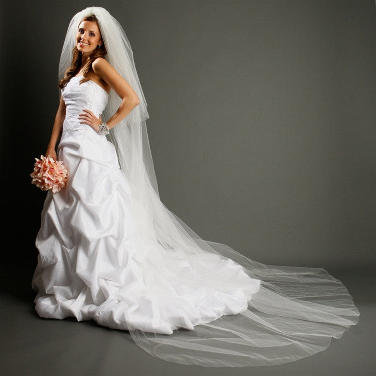 Two Layer Dramatic Cathedral Length Cut Edge Wedding Veil 933V