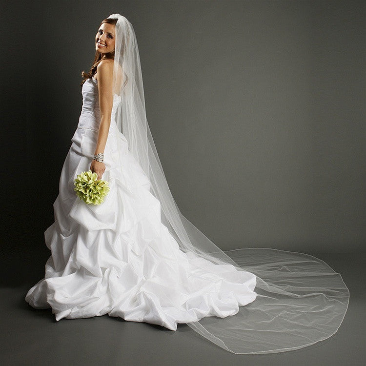 One Layer Dramatic Cathedral Length Wedding Veil with Pencil Edging 939V