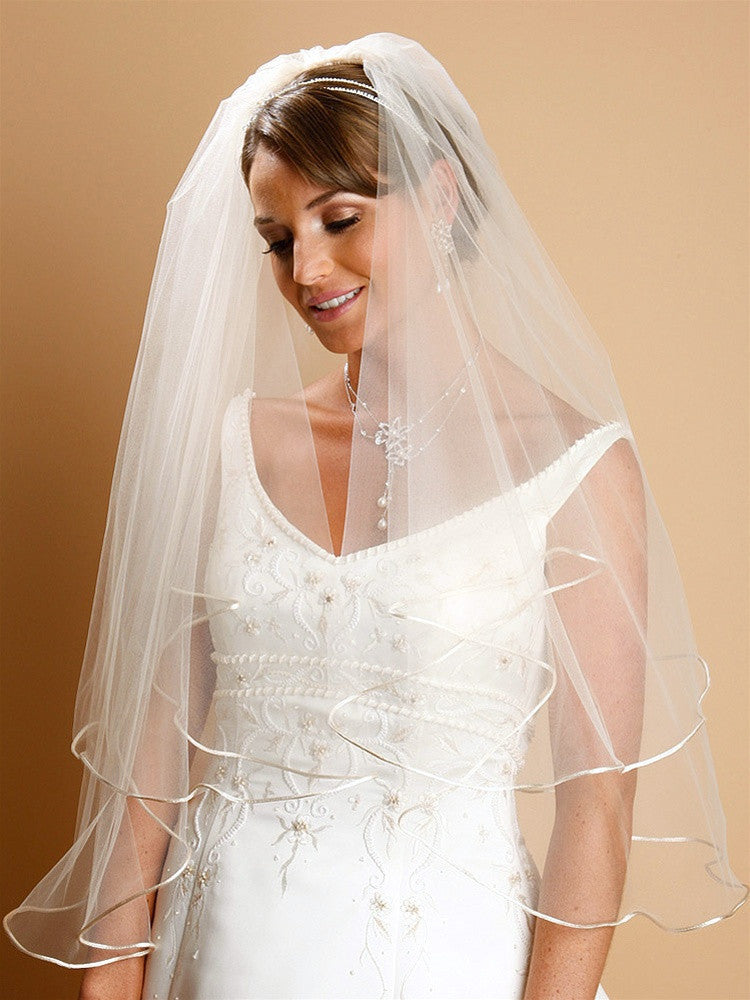 Two Tier Circular Cut Satin Corded Edge Bridal Veils 940V-25