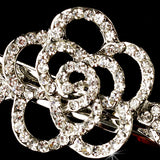 Rhodium Silver Clear rhinestone rose hair Barrette 4010