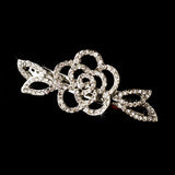 Rhodium Silver Clear rhinestone rose hair Barrette 4010