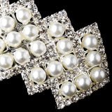 Silver Zigzag Rhinestone & White Pearl Barrette 70822