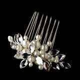 Silver Diamond White Pearl & Rhinestone Bridal Comb 601