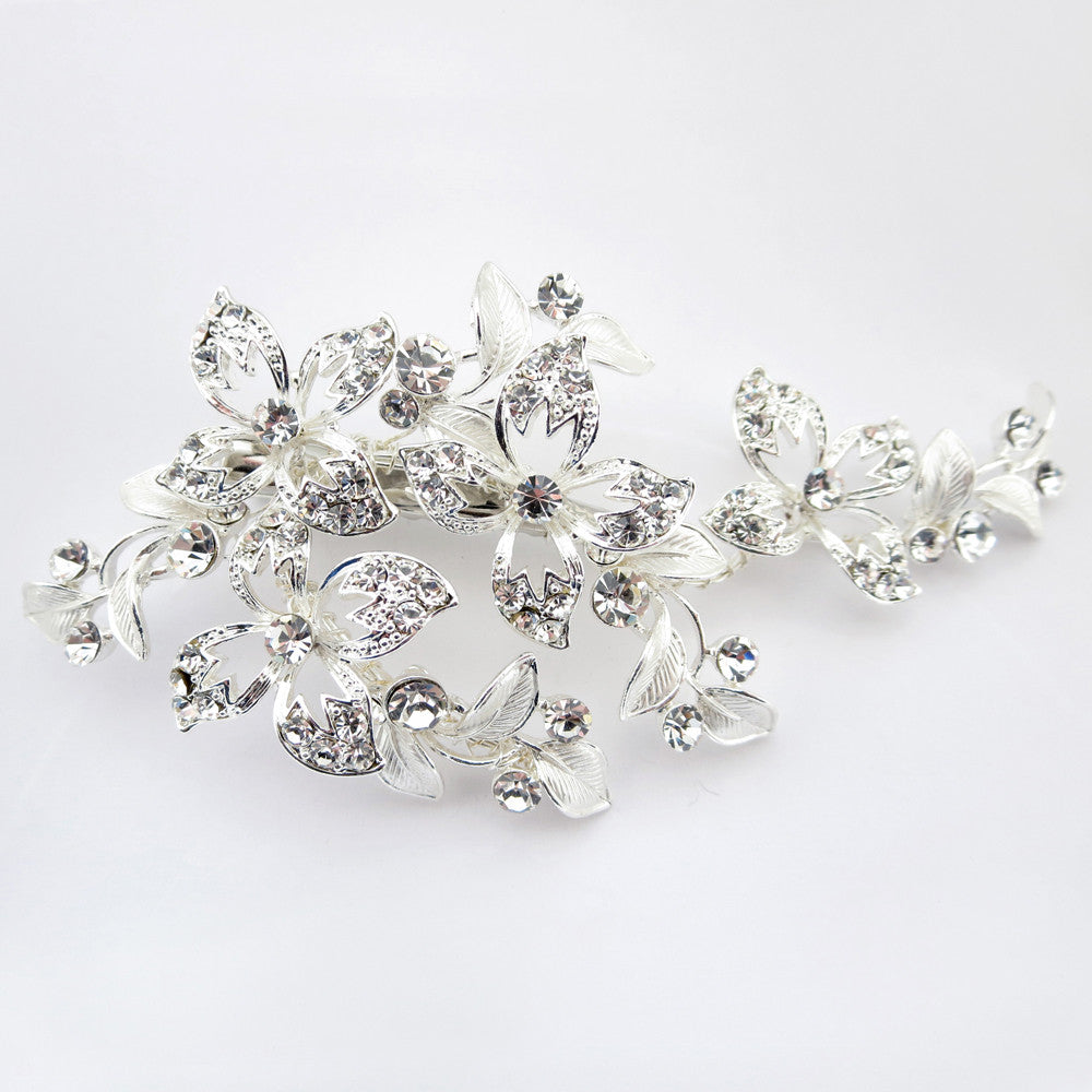 Silver Clear Small Floral Rhinestone Clip 108