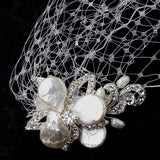 Ivory Russian Birdcage Tulle Headband Veil & Keshi Pearl Flower Combs 1144