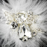 Exquisite Silver Clear Rhinestone & Swarovski Crystal Bridal Hair Clip White or Ivory Feathers 460