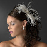 Elegant White or Ivory Feather Fascinator Comb w/ Rhinestones & Austrian Crystals 2195