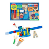 Melissa & Doug Deluxe Tool Belt Set - 5 Wooden Tools, 8 Building pc, Adjustable Belt