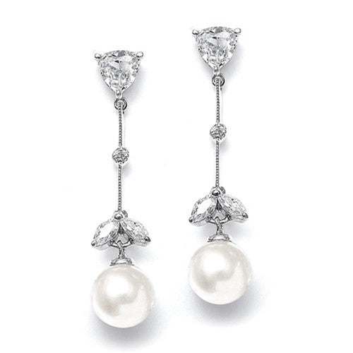 CZ Trillion and Pearl Bridal Earrings E080