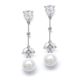 CZ Trillion and Pearl Bridal Earrings E080