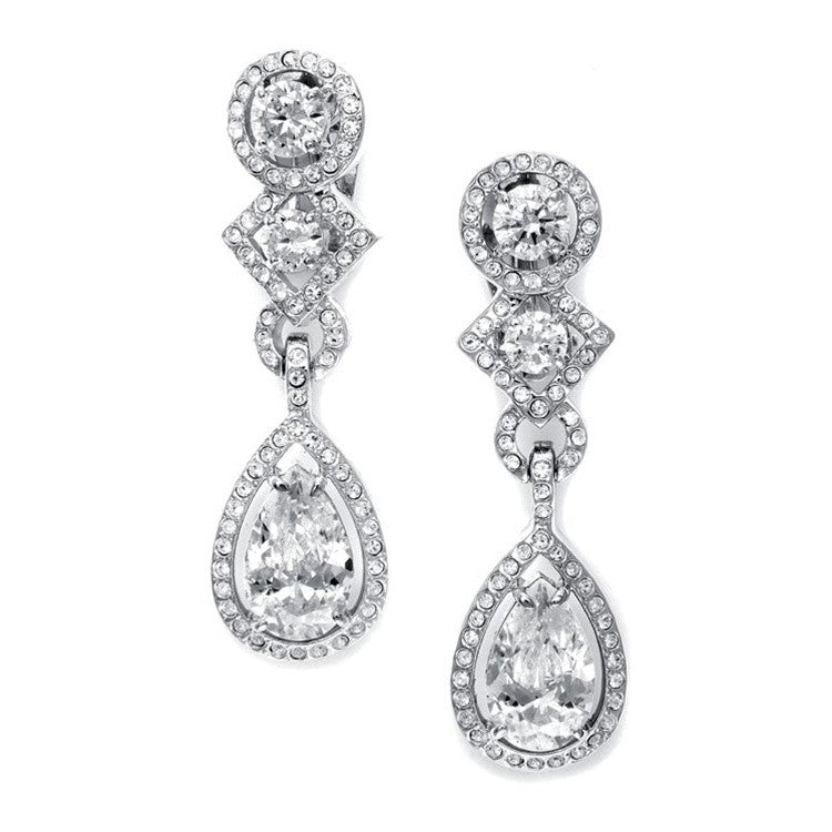 CZ Clip-On Wedding Earrings with Pear Dangle EC037