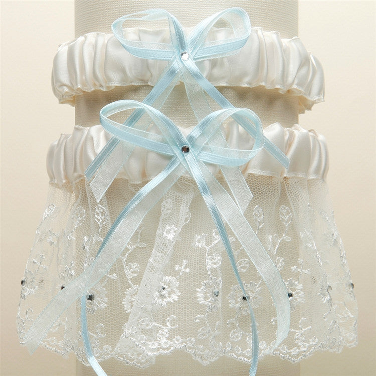 Embroidered Wedding Garter Sets with Scattered Crystals - White G021