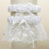 Embroidered Wedding Garter Sets with Scattered Crystals - White G021