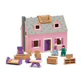 Melissa & Doug Fold and Go Wooden Dollhouse With 2 Dolls and Wooden Furniture