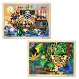 Melissa & Doug Wooden Jigsaw Puzzles Set - Rainforest Animals and Pirate Ship 2pc