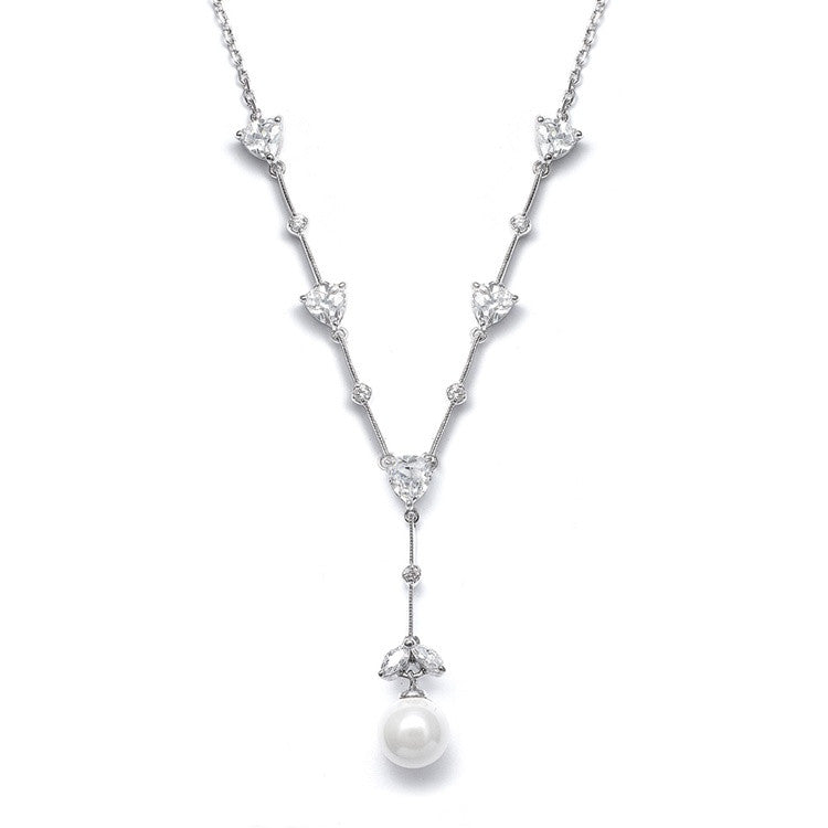 CZ Trillions "Y" Necklace with Pearl N080