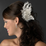 Fabulous White or Ivory Feather Bridal Hair Clip or Clip Brooch w/ Silver Clear Rhinestones 458