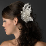 Fabulous White or Ivory Feather Bridal Hair Clip or Clip Brooch w/ Silver Clear Rhinestones 458