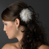 Exquisite Silver Clear Rhinestone & Swarovski Crystal Bridal Hair Clip White or Ivory Feathers 460