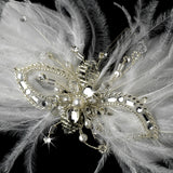 Elegant White or Ivory Feather Fascinator Comb w/ Rhinestones & Austrian Crystals 2195