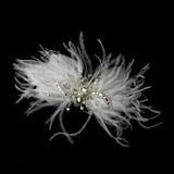 Elegant White or Ivory Feather Fascinator Comb w/ Rhinestones & Austrian Crystals 2195